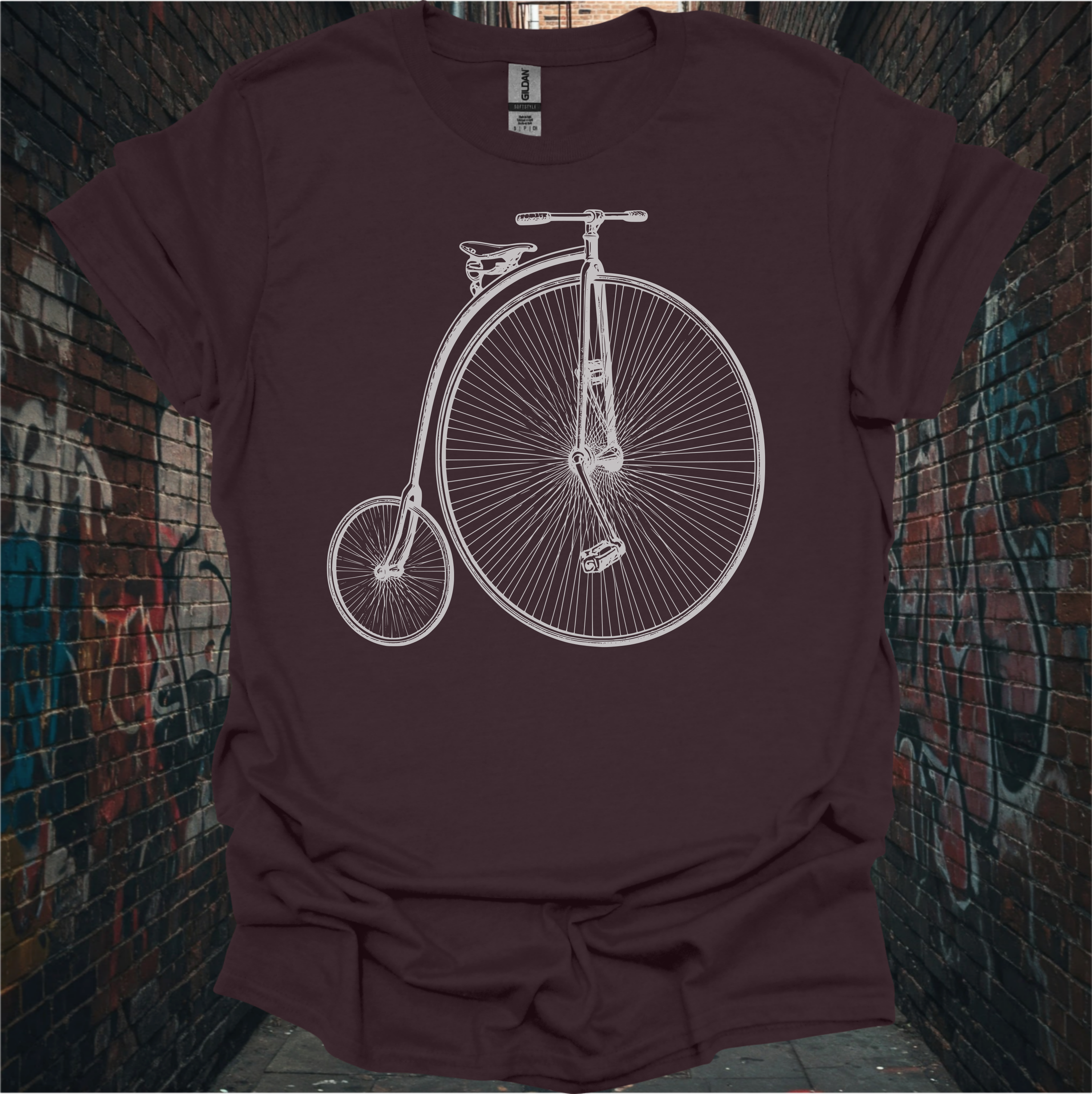 Vintage Penny Farthing Bicycle Unisex Softstyle T-Shirt - Retro Cycling Tee