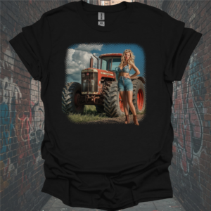 Retro Tractor Pinup Girl Unisex Softstyle T-Shirt - Perfect for Farming Enthusiasts