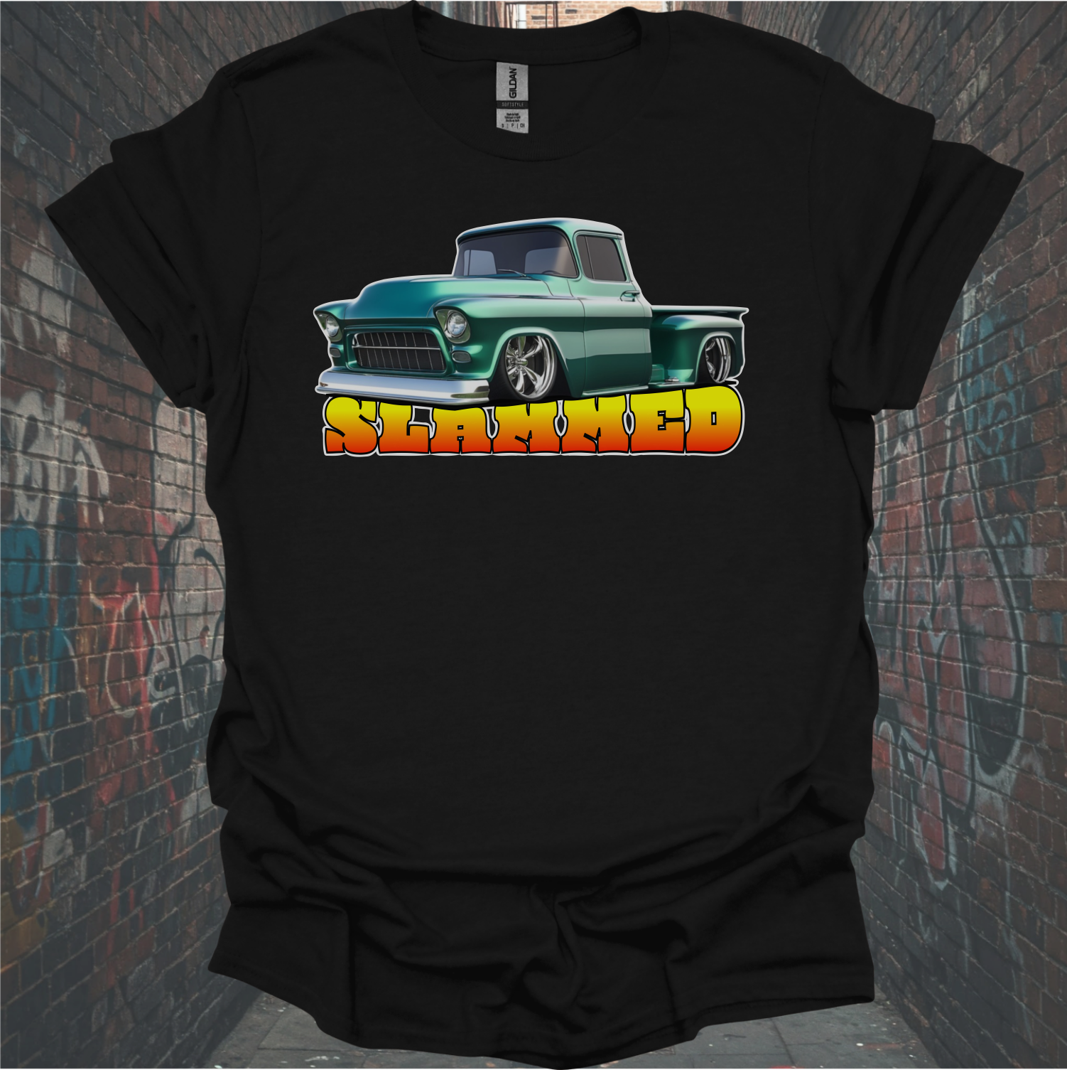 Vintage Style 'Slammed' '55 Unisex Softstyle T-Shirt for Car Enthusiasts