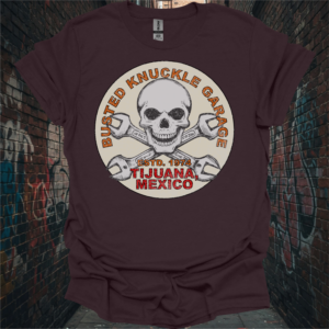 Busted Knuckle Garage Skull Graphic T-Shirt - Unisex Softstyle Tee for Motorcycle Enthusiasts
