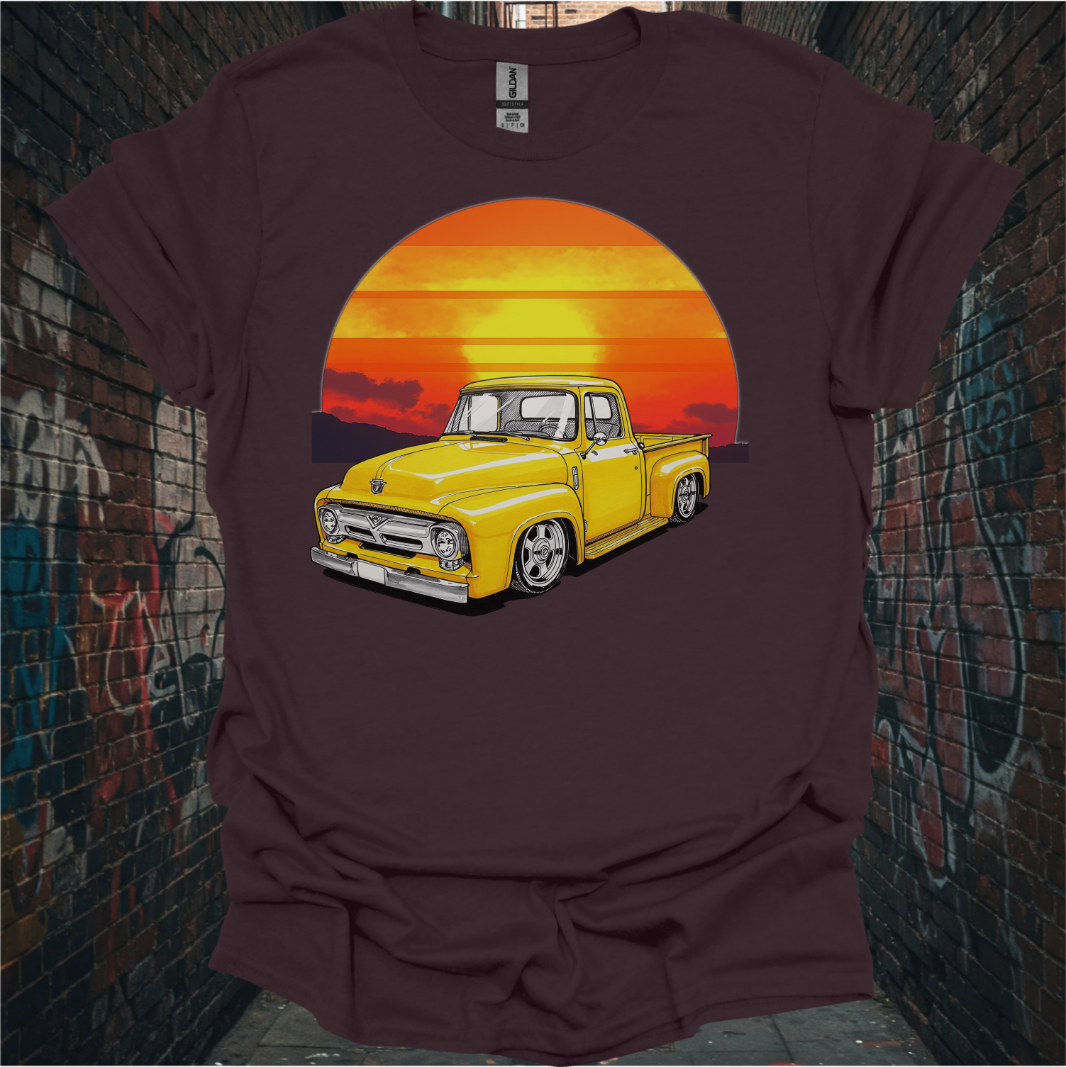 Vintage Sunset Yellow Truck Unisex T-Shirt